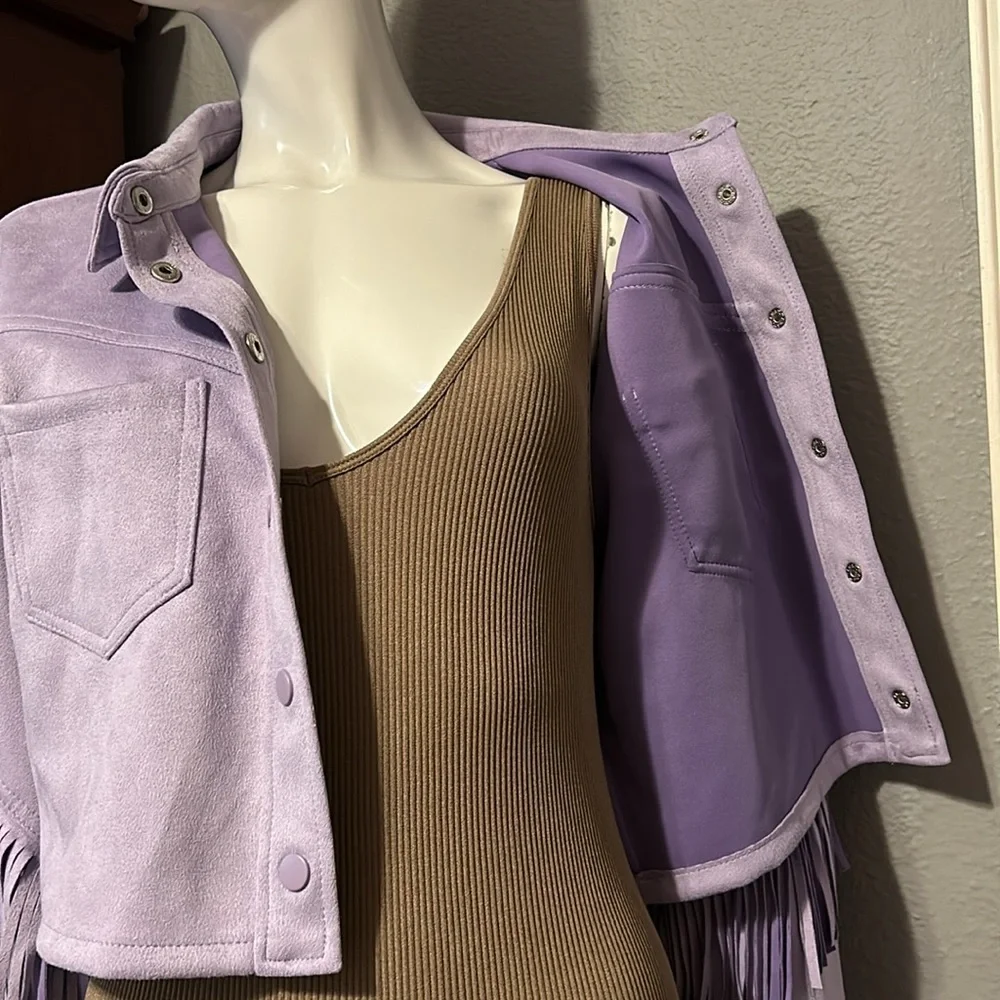 Purple Suede Fringe Cropped Blazer/Jacket - Picture 7 of 9